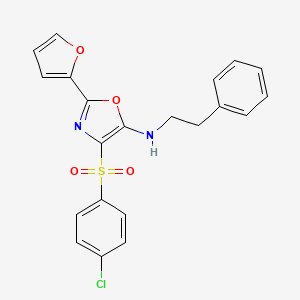 molecular formula C21H17ClN2O4S B2362220 4-[(4-chlorophenyl)sulfonyl]-2-(furan-2-yl)-N-(2-phenylethyl)-1,3-oxazol-5-amine CAS No. 862794-43-2
