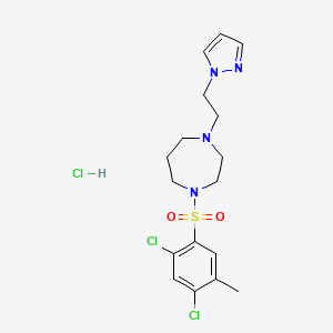 molecular formula C17H23Cl3N4O2S B2362227 1-(2-(1H-pyrazol-1-yl)ethyl)-4-((2,4-dichloro-5-methylphenyl)sulfonyl)-1,4-diazepane hydrochloride CAS No. 1396846-61-9