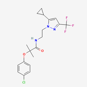 molecular formula C19H21ClF3N3O2 B2362273 2-(4-chlorophenoxy)-N-(2-(5-cyclopropyl-3-(trifluoromethyl)-1H-pyrazol-1-yl)ethyl)-2-methylpropanamide CAS No. 1797665-90-7