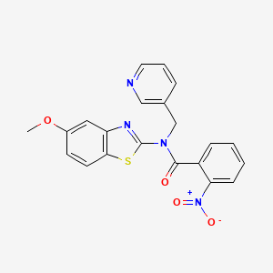 molecular formula C21H16N4O4S B2362283 N-(5-methoxybenzo[d]thiazol-2-yl)-2-nitro-N-(pyridin-3-ylmethyl)benzamide CAS No. 895414-38-7