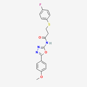 molecular formula C18H16FN3O3S B2362305 3-((4-fluorophenyl)thio)-N-(5-(4-methoxyphenyl)-1,3,4-oxadiazol-2-yl)propanamide CAS No. 896358-90-0