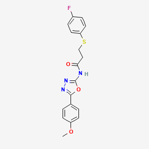 molecular formula C18H16FN3O3S B2362305 3-[(4-fluorophenyl)sulfanyl]-N-[5-(4-methoxyphenyl)-1,3,4-oxadiazol-2-yl]propanamide CAS No. 896358-90-0