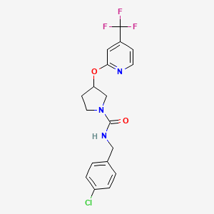 molecular formula C18H17ClF3N3O2 B2362306 N-(4-chlorobenzyl)-3-((4-(trifluoromethyl)pyridin-2-yl)oxy)pyrrolidine-1-carboxamide CAS No. 2034364-03-7