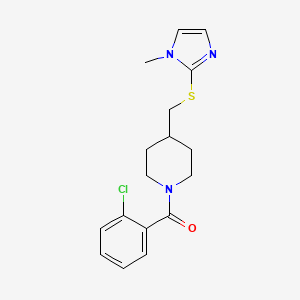 molecular formula C17H20ClN3OS B2362315 (2-chlorophenyl)(4-(((1-methyl-1H-imidazol-2-yl)thio)methyl)piperidin-1-yl)methanone CAS No. 1428375-64-7