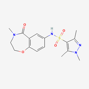 molecular formula C16H20N4O4S B2362317 1,3,5-trimethyl-N-(4-methyl-5-oxo-2,3,4,5-tetrahydrobenzo[f][1,4]oxazepin-7-yl)-1H-pyrazole-4-sulfonamide CAS No. 1428366-44-2