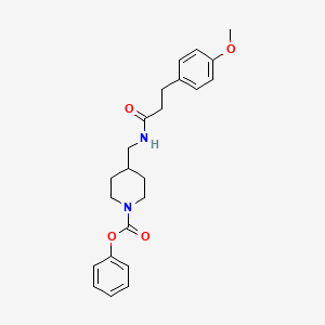 molecular formula C23H28N2O4 B2362318 4-((3-(4-メトキシフェニル)プロパンアミド)メチル)ピペリジン-1-カルボン酸フェニルエステル CAS No. 1235338-07-4