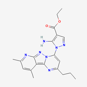 molecular formula C20H23N7O2 B2362323 ethyl 5-amino-1-(8,10-dimethyl-2-propylpyrido[2',3':3,4]pyrazolo[1,5-a]pyrimidin-4-yl)-1H-pyrazole-4-carboxylate CAS No. 879576-33-7