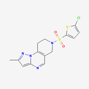 molecular formula C14H13ClN4O2S2 B2362341 7-((5-Chlorothiophen-2-yl)sulfonyl)-2-methyl-6,7,8,9-tetrahydropyrazolo[1,5-a]pyrido[3,4-e]pyrimidine CAS No. 1797561-47-7