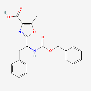 molecular formula C21H20N2O5 B2362355 2-[(1R)-1-{[(benzyloxy)carbonyl]amino}-2-phenylethyl]-5-methyl-1,3-oxazole-4-carboxylic acid CAS No. 1418113-57-1