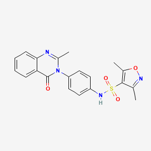 molecular formula C20H18N4O4S B2362366 3,5-dimethyl-N-(4-(2-methyl-4-oxoquinazolin-3(4H)-yl)phenyl)isoxazole-4-sulfonamide CAS No. 898439-18-4