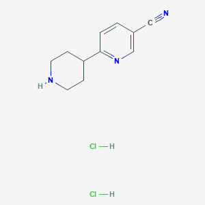 molecular formula C11H15Cl2N3 B2362374 6-(哌啶-4-基)吡啶-3-腈二盐酸盐 CAS No. 2031259-03-5