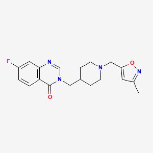 molecular formula C19H21FN4O2 B2362382 7-Fluoro-3-[[1-[(3-methyl-1,2-oxazol-5-yl)methyl]piperidin-4-yl]methyl]quinazolin-4-one CAS No. 2415562-85-3