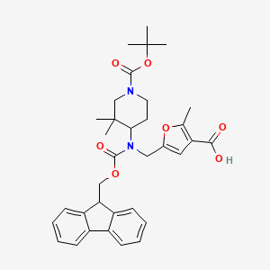 molecular formula C34H40N2O7 B2362396 5-[[[3,3-Dimethyl-1-[(2-methylpropan-2-yl)oxycarbonyl]piperidin-4-yl]-(9H-fluoren-9-ylmethoxycarbonyl)amino]methyl]-2-methylfuran-3-carboxylic acid CAS No. 2138269-79-9
