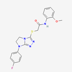 molecular formula C19H18FN5O2S B2362401 2-((7-(4-fluorophenyl)-6,7-dihydro-5H-imidazo[2,1-c][1,2,4]triazol-3-yl)thio)-N-(2-methoxyphenyl)acetamide CAS No. 923157-06-6