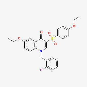 molecular formula C26H24FNO5S B2362409 6-Ethoxy-3-(4-ethoxyphenyl)sulfonyl-1-[(2-fluorophenyl)methyl]quinolin-4-one CAS No. 866340-50-3