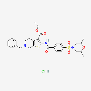 molecular formula C30H36ClN3O6S2 B2362410 Ethyl 6-benzyl-2-(4-((2,6-dimethylmorpholino)sulfonyl)benzamido)-4,5,6,7-tetrahydrothieno[2,3-c]pyridine-3-carboxylate hydrochloride CAS No. 1215344-57-2
