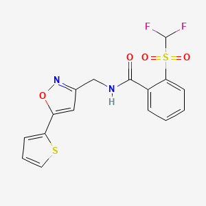 molecular formula C16H12F2N2O4S2 B2362412 2-((二氟甲基)磺酰基)-N-((5-(噻吩-2-基)异恶唑-3-基)甲基)苯甲酰胺 CAS No. 1207014-34-3