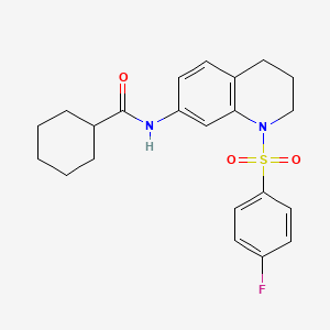 molecular formula C22H25FN2O3S B2362413 N-[1-(4-fluorophenyl)sulfonyl-3,4-dihydro-2H-quinolin-7-yl]cyclohexanecarboxamide CAS No. 1005300-28-6