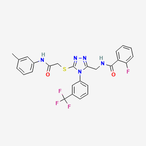 molecular formula C26H21F4N5O2S B2362419 2-fluoro-N-[[5-[2-(3-methylanilino)-2-oxoethyl]sulfanyl-4-[3-(trifluoromethyl)phenyl]-1,2,4-triazol-3-yl]methyl]benzamide CAS No. 391899-52-8
