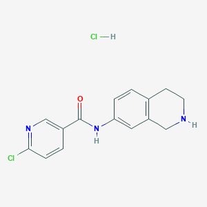 molecular formula C15H15Cl2N3O B2362441 6-chloro-N-(1,2,3,4-tetrahydroisoquinolin-7-yl)pyridine-3-carboxamide hydrochloride CAS No. 1587538-48-4