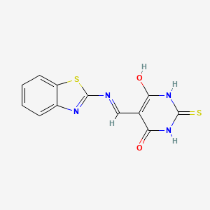 molecular formula C12H8N4O2S2 B2362450 5-((benzo[d]thiazol-2-ylamino)methylene)-2-thioxodihydropyrimidine-4,6(1H,5H)-dione CAS No. 1021229-51-5