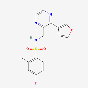 molecular formula C16H14FN3O3S B2362454 4-氟-N-((3-(呋喃-3-基)吡嗪-2-基)甲基)-2-甲基苯磺酰胺 CAS No. 2034396-19-3