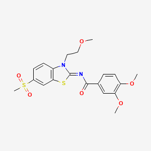 molecular formula C20H22N2O6S2 B2362458 3,4-dimethoxy-N-[3-(2-methoxyethyl)-6-methylsulfonyl-1,3-benzothiazol-2-ylidene]benzamide CAS No. 864977-08-2