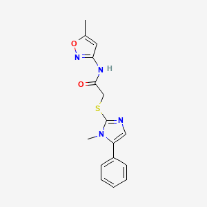 molecular formula C16H16N4O2S B2362462 2-((1-methyl-5-phenyl-1H-imidazol-2-yl)thio)-N-(5-methylisoxazol-3-yl)acetamide CAS No. 879151-55-0