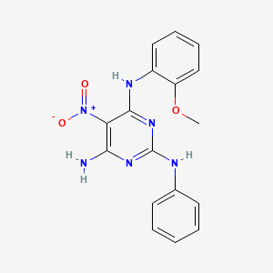 molecular formula C17H16N6O3 B2362468 [6-氨基-5-硝基-2-(苯胺基)嘧啶-4-基](2-甲氧基苯基)胺 CAS No. 673453-47-9