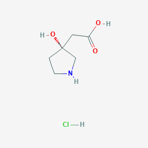 molecular formula C6H12ClNO3 B2362490 2-(3-Hydroxypyrrolidin-3-yl)acetic acid hydrochloride CAS No. 1781167-51-8