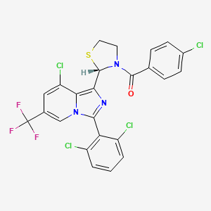 molecular formula C24H14Cl4F3N3OS B2362517 (2S)-2-[8-chloro-3-(2,6-dichlorophenyl)-6-(trifluoromethyl)imidazo[1,5-a]pyridin-1-yl]-3-(4-chlorobenzoyl)-1,3-thiazolidine CAS No. 2085690-88-4