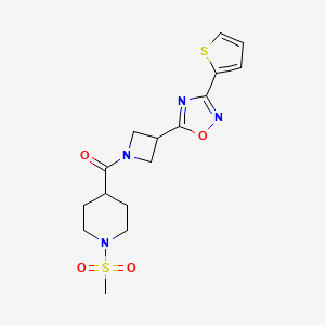 molecular formula C16H20N4O4S2 B2362525 (1-(Methylsulfonyl)piperidin-4-yl)(3-(3-(thiophen-2-yl)-1,2,4-oxadiazol-5-yl)azetidin-1-yl)methanone CAS No. 1323706-94-0