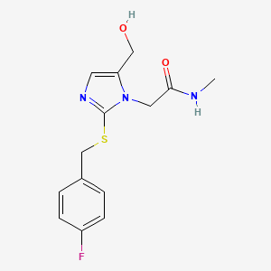 molecular formula C14H16FN3O2S B2362526 2-(2-((4-フルオロベンジル)チオ)-5-(ヒドロキシメチル)-1H-イミダゾール-1-イル)-N-メチルアセトアミド CAS No. 921793-86-4