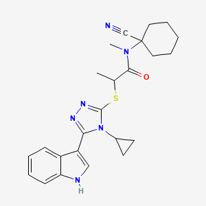 molecular formula C24H28N6OS B2362527 N-(1-cyanocyclohexyl)-2-{[4-cyclopropyl-5-(1H-indol-3-yl)-4H-1,2,4-triazol-3-yl]sulfanyl}-N-methylpropanamide CAS No. 878264-27-8