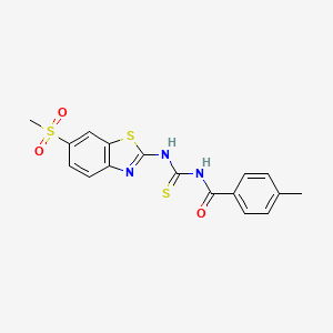 molecular formula C17H15N3O3S3 B2362530 4-甲基-N-((6-(甲基磺酰基)苯并[d]噻唑-2-基)氨基羰硫代)苯甲酰胺 CAS No. 477322-65-9