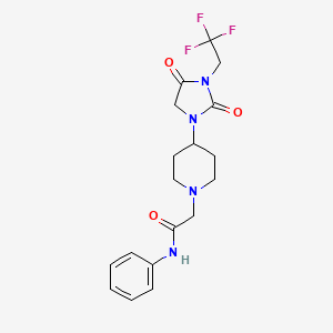 molecular formula C18H21F3N4O3 B2362534 2-{4-[2,4-dioxo-3-(2,2,2-trifluoroethyl)imidazolidin-1-yl]piperidin-1-yl}-N-phenylacetamide CAS No. 2097863-11-9