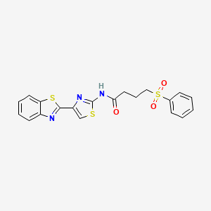 molecular formula C20H17N3O3S3 B2362542 N-(4-(苯并[d]噻唑-2-基)噻唑-2-基)-4-(苯磺酰基)丁酰胺 CAS No. 941966-87-6