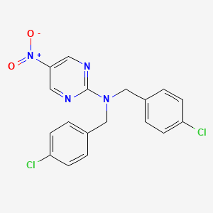 molecular formula C18H14Cl2N4O2 B2362548 N,N-双(4-氯苄基)-5-硝基-2-嘧啶胺 CAS No. 866155-01-3