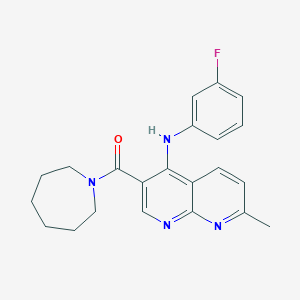 molecular formula C22H23FN4O B2362566 Azepan-1-yl(4-((3-fluorophenyl)amino)-7-methyl-1,8-naphthyridin-3-yl)methanone CAS No. 1251563-76-4
