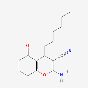 molecular formula C16H22N2O2 B2362572 2-amino-4-hexyl-5-oxo-5,6,7,8-tetrahydro-4H-chromene-3-carbonitrile CAS No. 332045-51-9