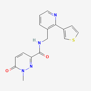molecular formula C16H14N4O2S B2362584 1-甲基-6-氧代-N-((2-(噻吩-3-基)吡啶-3-基)甲基)-1,6-二氢吡哒嗪-3-甲酰胺 CAS No. 2034564-76-4