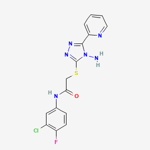 molecular formula C15H12ClFN6OS B2362589 2-[(4-amino-5-pyridin-2-yl-1,2,4-triazol-3-yl)sulfanyl]-N-(3-chloro-4-fluorophenyl)acetamide CAS No. 881219-57-4