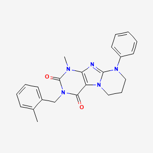 molecular formula C23H23N5O2 B2362596 1-methyl-3-(2-methylbenzyl)-9-phenyl-6,7,8,9-tetrahydropyrimido[2,1-f]purine-2,4(1H,3H)-dione CAS No. 845668-31-7