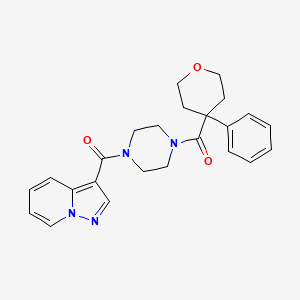 molecular formula C24H26N4O3 B2362600 (4-(4-苯基四氢-2H-吡喃-4-羰基)哌嗪-1-基)(吡唑并[1,5-a]吡啶-3-基)甲苯酮 CAS No. 1396680-85-5