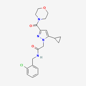 molecular formula C20H23ClN4O3 B2362608 N-(2-chlorobenzyl)-2-(5-cyclopropyl-3-(morpholine-4-carbonyl)-1H-pyrazol-1-yl)acetamide CAS No. 1172930-40-3