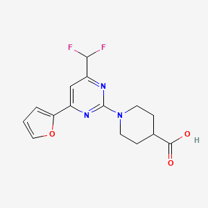 molecular formula C15H15F2N3O3 B2362631 1-[4-(Difluoromethyl)-6-(2-furyl)pyrimidin-2-yl]piperidine-4-carboxylic acid CAS No. 862659-10-7