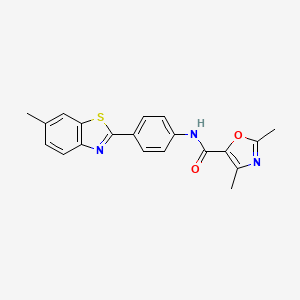 molecular formula C20H17N3O2S B2362647 2,4-二甲基-N-[4-(6-甲基-1,3-苯并噻唑-2-基)苯基]-1,3-恶唑-5-甲酰胺 CAS No. 862829-25-2