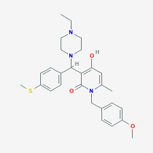 molecular formula C28H35N3O3S B2362653 3-((4-ethylpiperazin-1-yl)(4-(methylthio)phenyl)methyl)-4-hydroxy-1-(4-methoxybenzyl)-6-methylpyridin-2(1H)-one CAS No. 939238-35-4