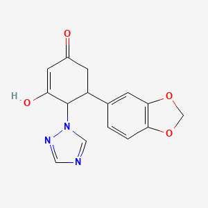 5-(1,3-benzodioxol-5-yl)-3-hydroxy-4-(1H-1,2,4-triazol-1-yl)-2-cyclohexen-1-one