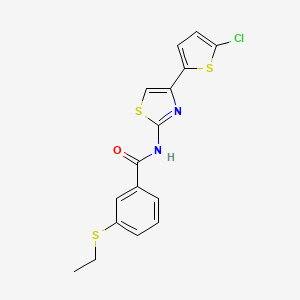 molecular formula C16H13ClN2OS3 B2362729 N-(4-(5-氯噻吩-2-基)噻唑-2-基)-3-(乙硫基)苯甲酰胺 CAS No. 922817-66-1